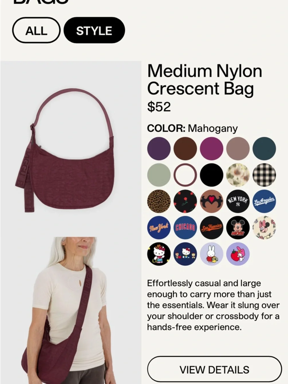 BAGGU Lavender Crescent Crossbody Bag with Branded Strap - Picture 2 of 4
